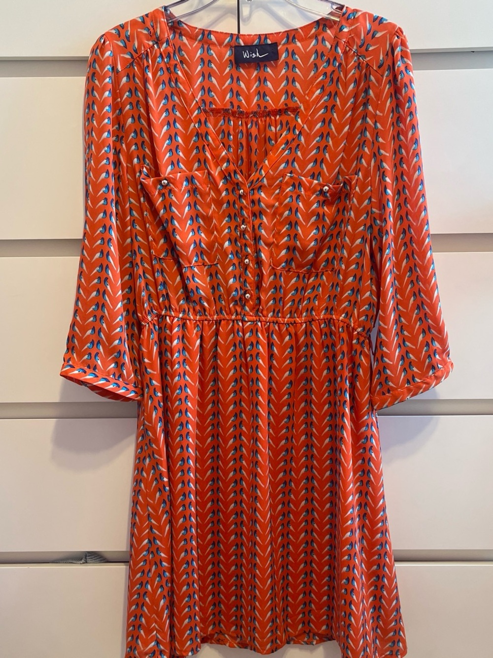Wish Orange Patterned V-Neck Dress